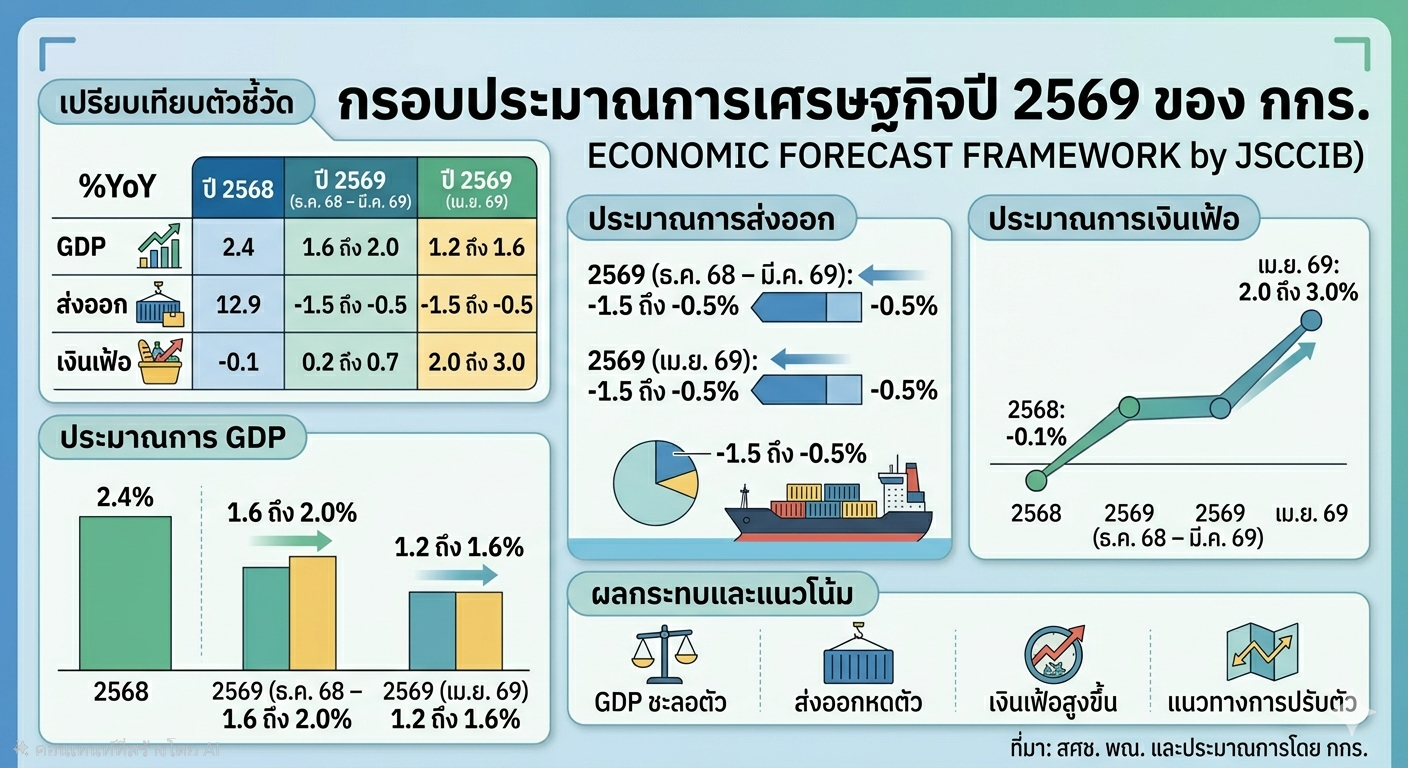 “GDP ไทย 2569 ลดลงจากผลกระทบสงครามตะวันออกกลาง” “เงินเฟ้อไทยเพิ่มขึ้นจากราคาพลังงานโลก” “Stagflation เศรษฐกิจไทย 2569”