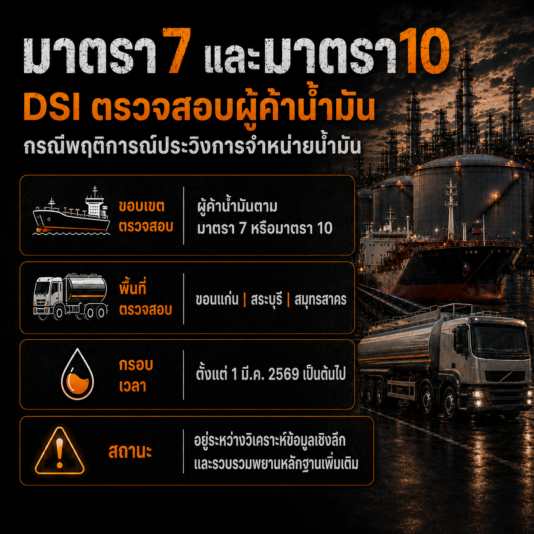 ขอบเขตตรวจสอบ
ผู้ค้าน้ำมันตามมาตรา 7 หรือมาตรา 10