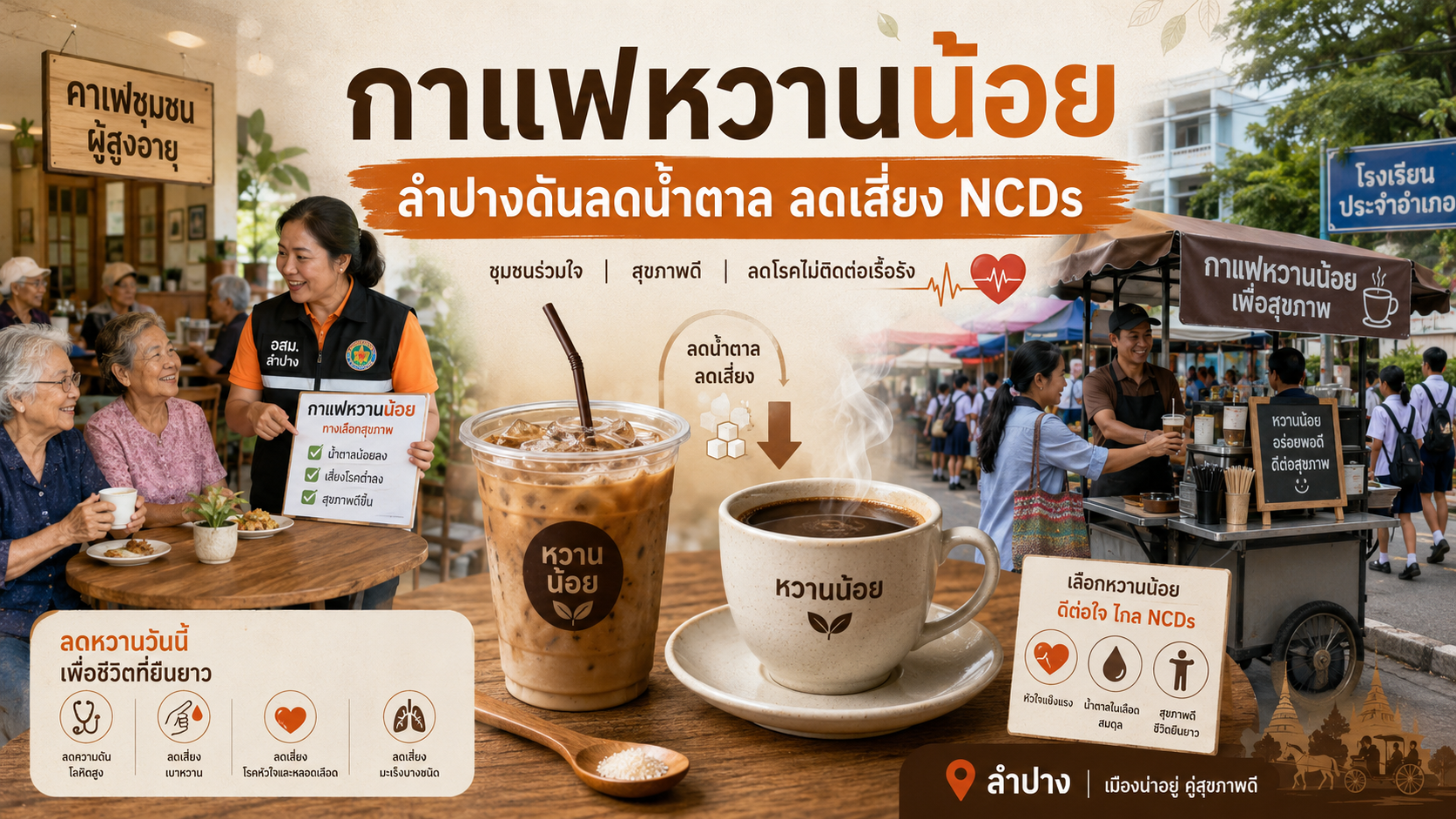 กาแฟหวานน้อย ลำปางดันลดน้ำตาล ลดเสี่ยง NCDs