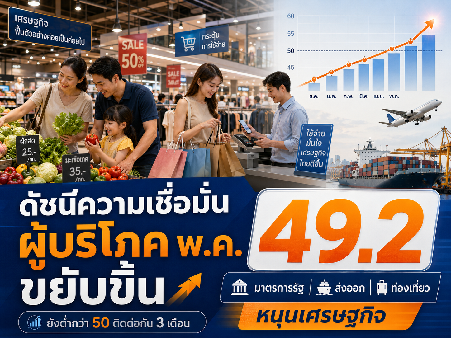 ดัชนีความเชื่อมั่นผู้บริโภคเดือนพฤษภาคม 2569 ขยับขึ้นเป็น 49.2