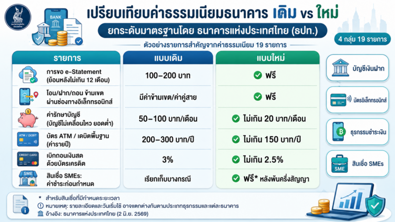 ลดค่าธรรมเนียมแบงก์ 19 รายการ ธปท.คุมเงินสด 5 ล้านบาท