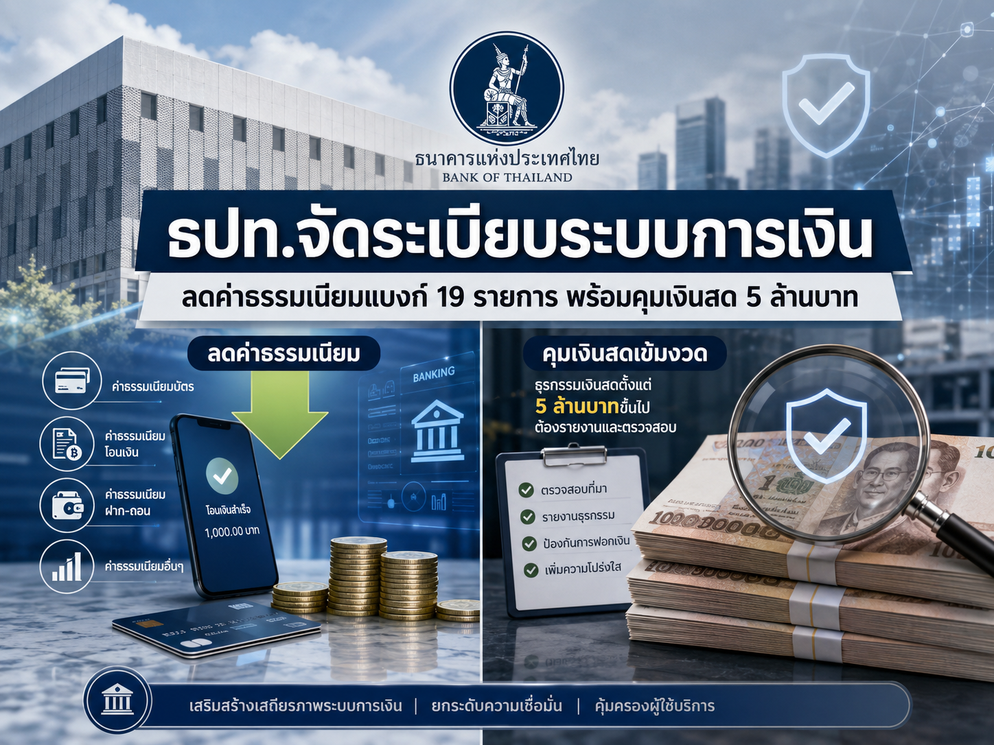 ลดค่าธรรมเนียมแบงก์ 19 รายการ ธปท.จัดระเบียบระบบการเงิน