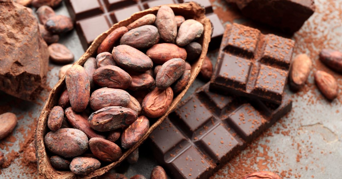 Fresh,Cocoa,Beans,In,Pod,,Powder,And,Pieces,Of,Chocolate